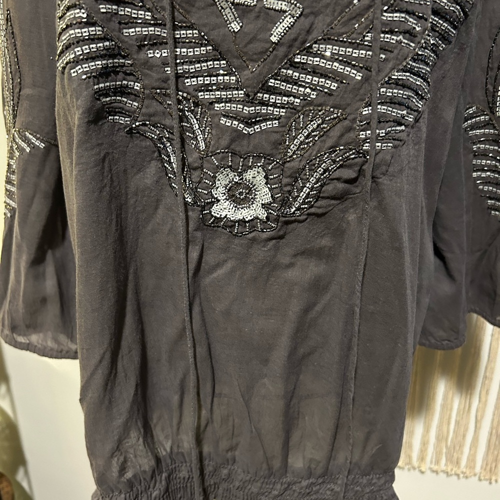 Boston Proper Beaded 3/4 Sleeve Boho Top - Picture 4 of 11